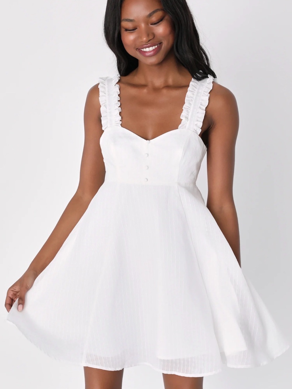[Lulu's] Effortlessly Darling White Tie-Back Ruffled Mini Dress